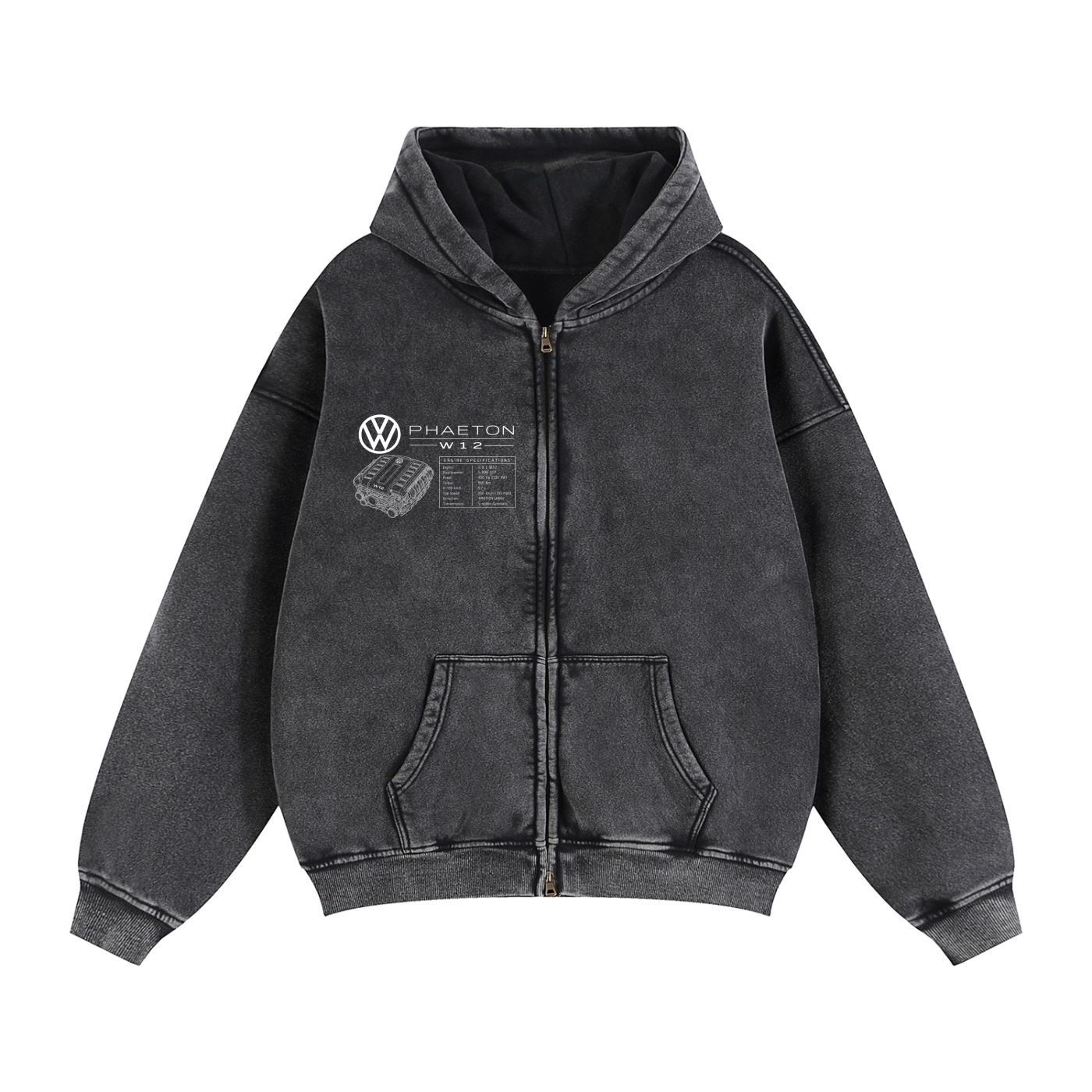 Volkswagen Phaeton Blueprint Zip-Through Boxy Fleece Hoodie
