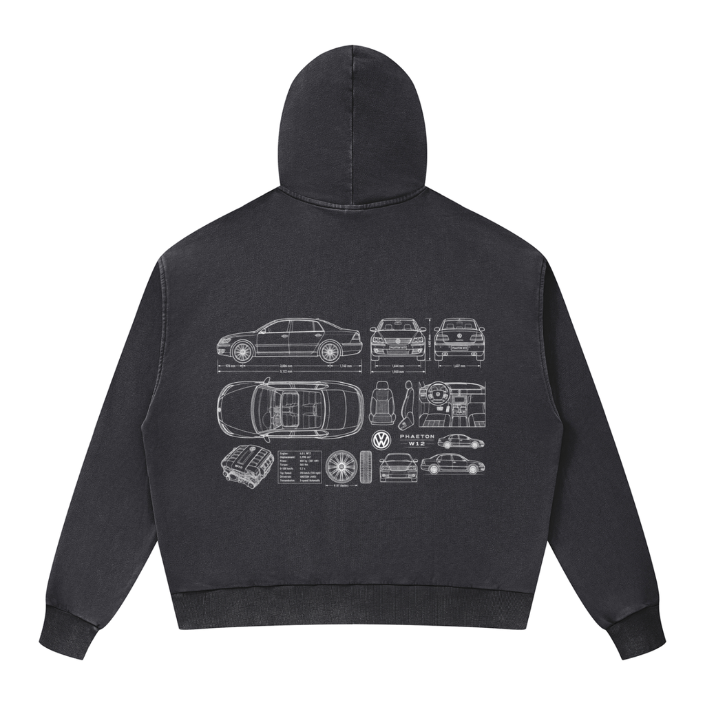 Volkswagen Phaeton Unisex Mineral Wash Boxy Full Zip Hoodie