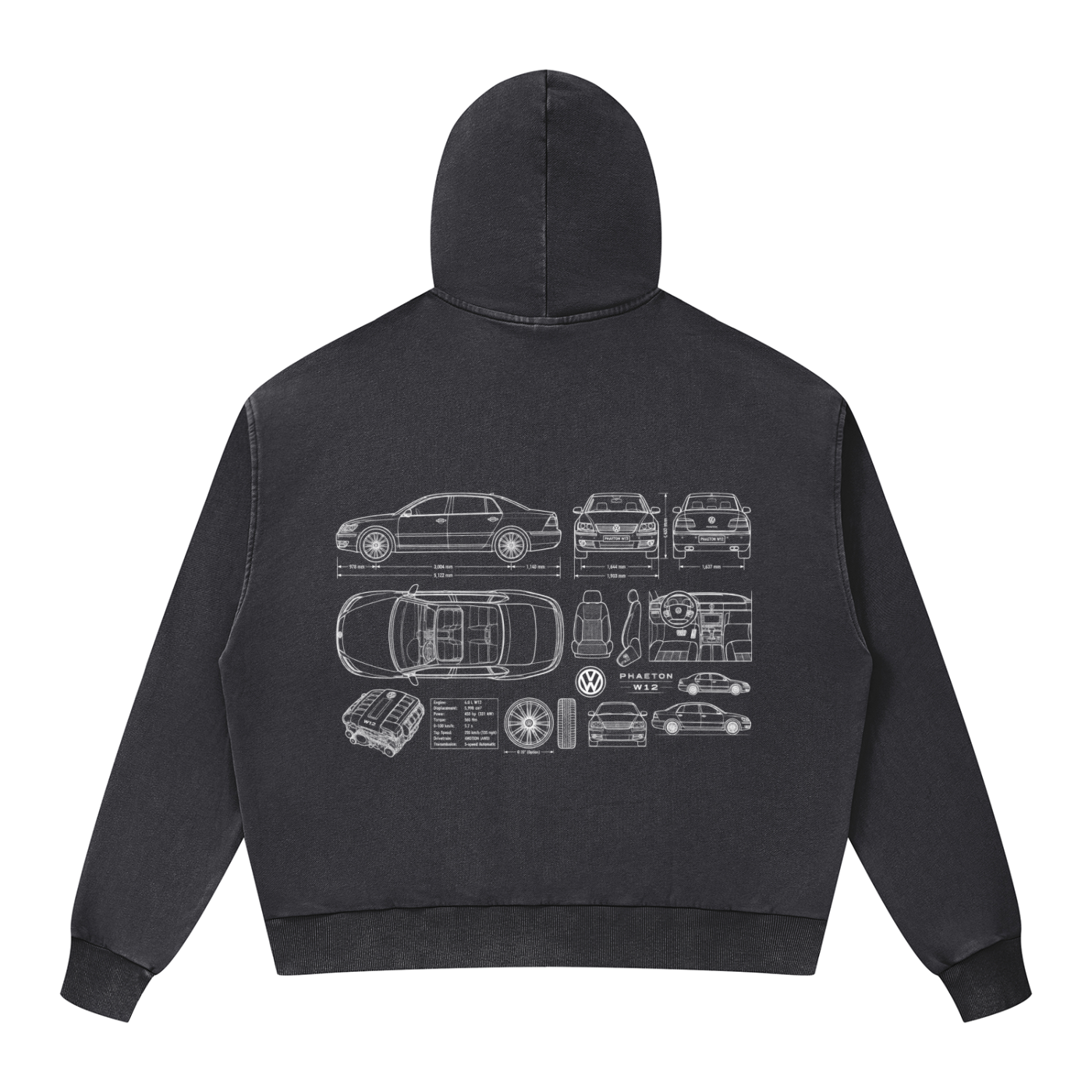 Volkswagen Phaeton Unisex Mineral Wash Boxy Full Zip Hoodie