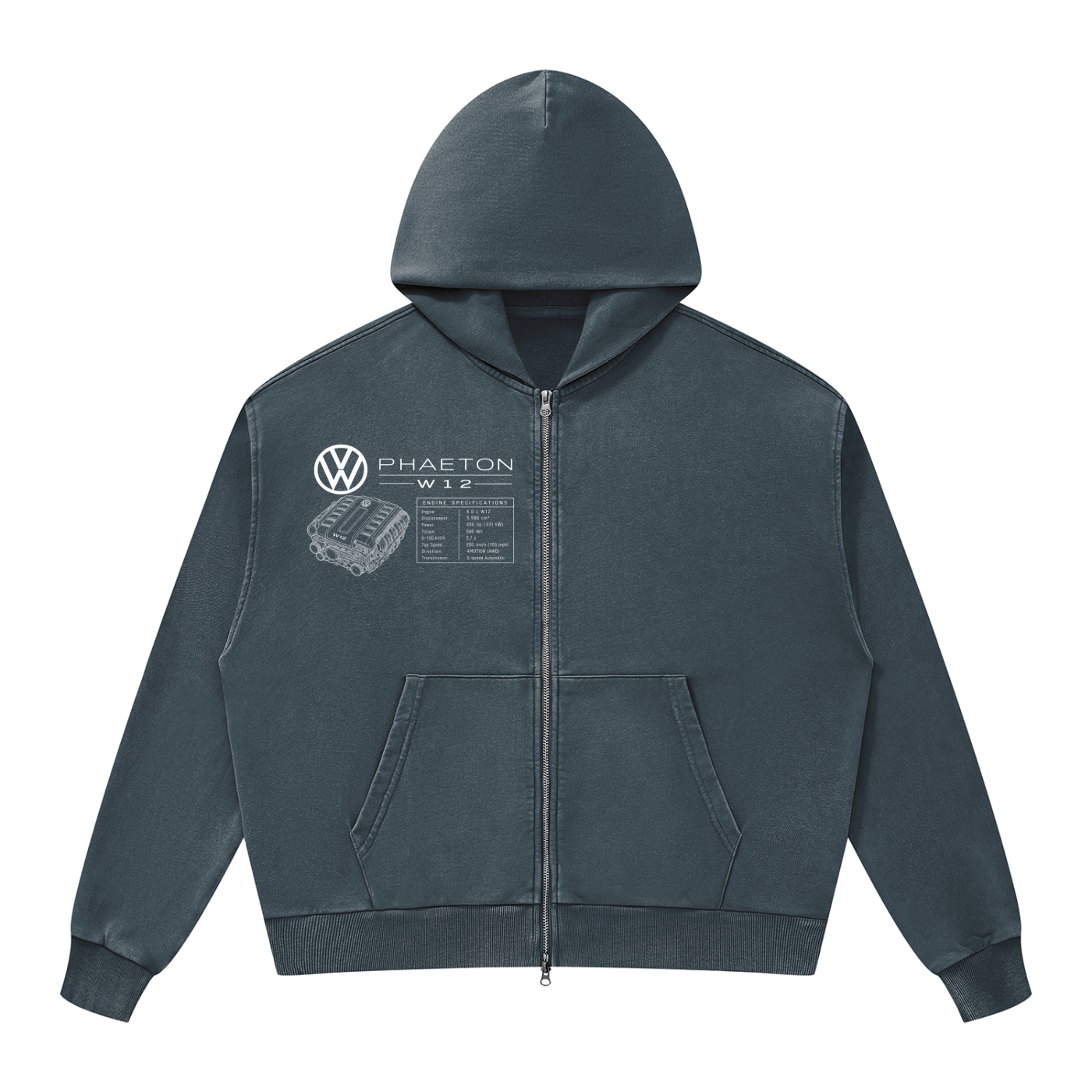 Volkswagen Phaeton Unisex Mineral Wash Boxy Full Zip Hoodie