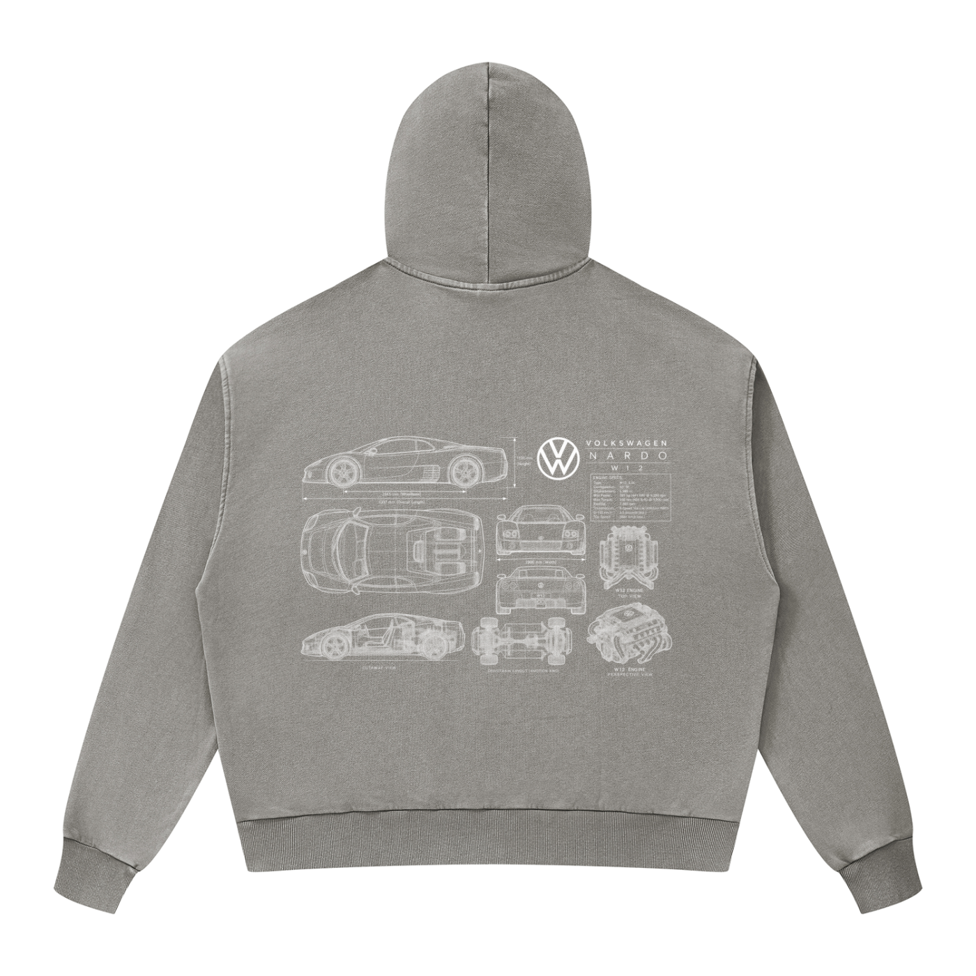 Volkswagen Nardo Blueprint Unisex Mineral Wash Boxy Full Zip Hoodie