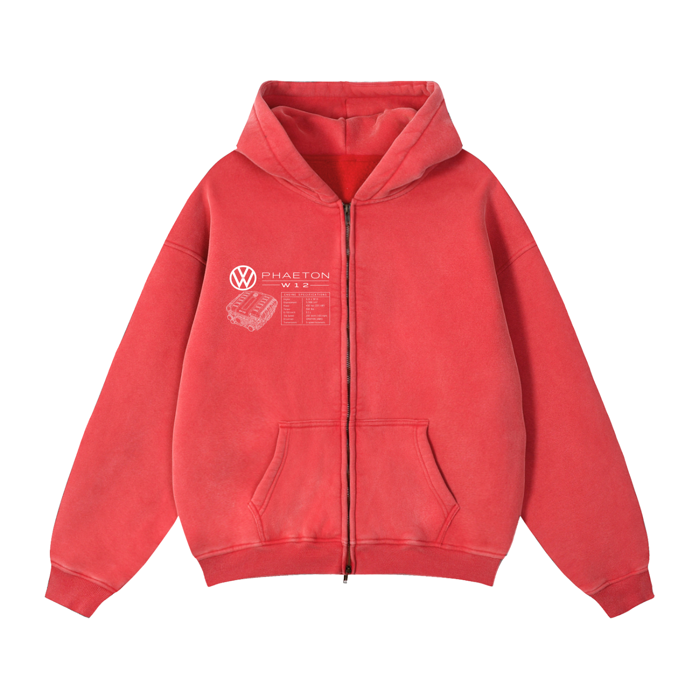 Volkswagen Phaeton Blueprint Zip-Through Boxy Fleece Hoodie