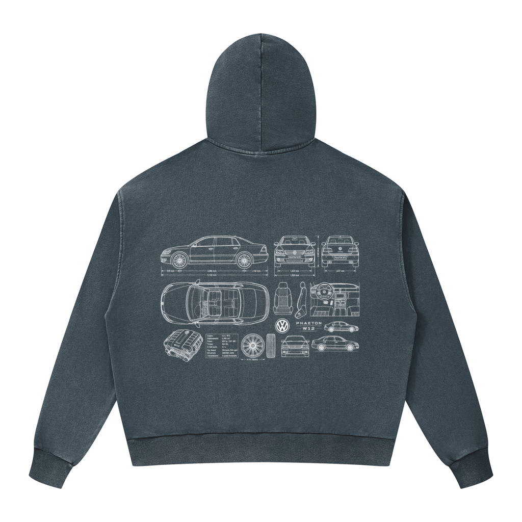 Volkswagen Phaeton Unisex Mineral Wash Boxy Full Zip Hoodie