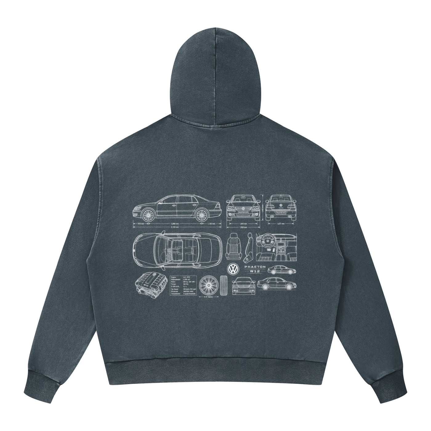 Volkswagen Phaeton Unisex Mineral Wash Boxy Full Zip Hoodie