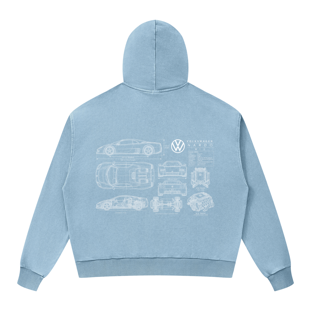 Volkswagen Nardo Blueprint Unisex Mineral Wash Boxy Full Zip Hoodie