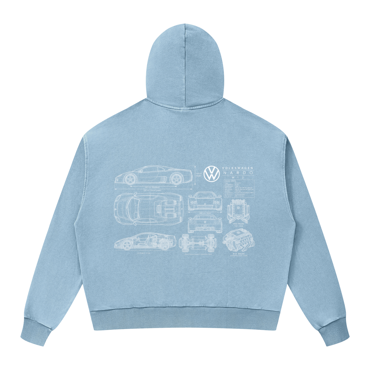 Volkswagen Nardo Blueprint Unisex Mineral Wash Boxy Full Zip Hoodie