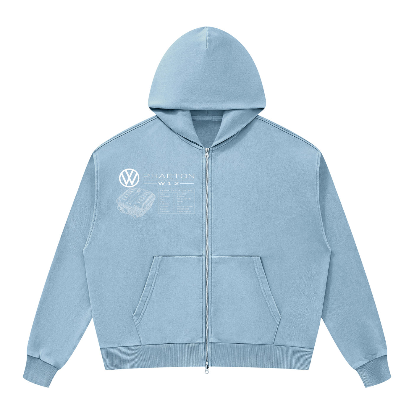 Volkswagen Phaeton Unisex Mineral Wash Boxy Full Zip Hoodie