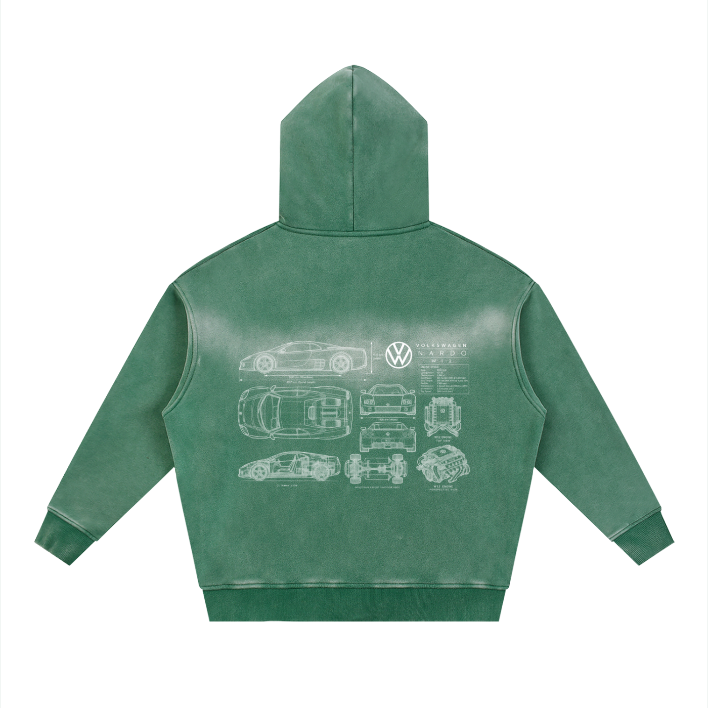 Volkswagen Nardo Blueprint Sunfade Two-way Zipper Boxy Fleece Hoodie
