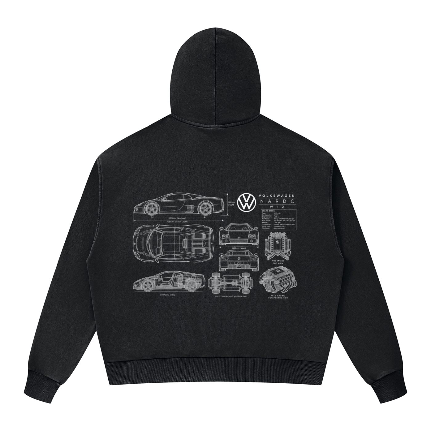 Volkswagen Nardo Blueprint Unisex Mineral Wash Boxy Full Zip Hoodie