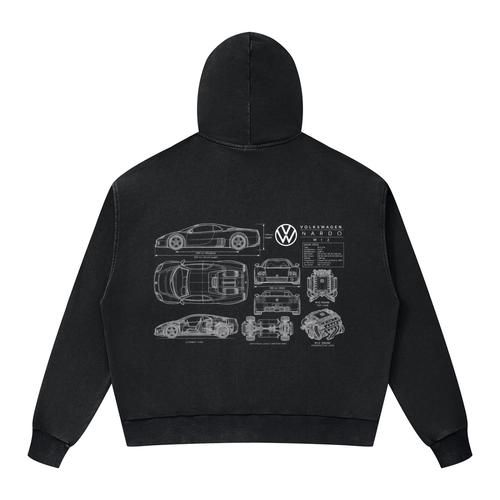 Volkswagen Nardo Blueprint Unisex Mineral Wash Boxy Full Zip Hoodie