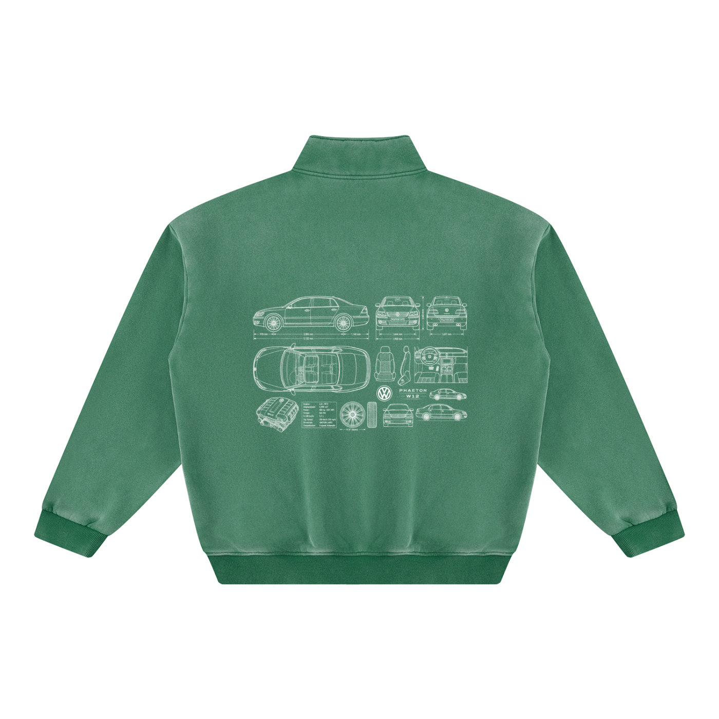Volkswagen Phaeton Blueprint Unisex Vintage Wash Fleece Sweatshirt