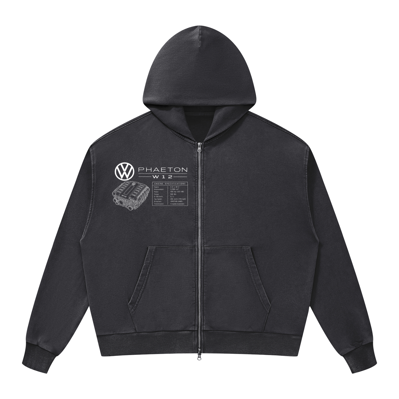 Volkswagen Phaeton Unisex Mineral Wash Boxy Full Zip Hoodie
