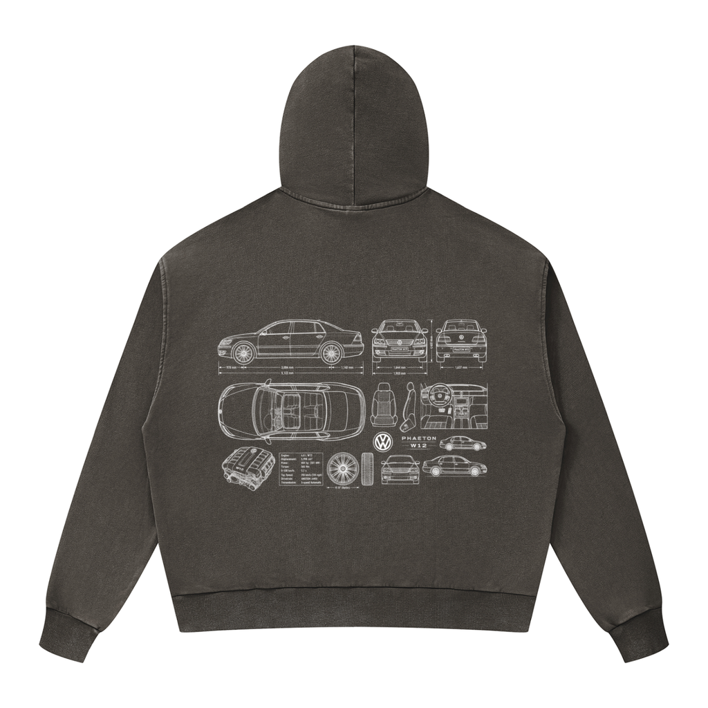Volkswagen Phaeton Unisex Mineral Wash Boxy Full Zip Hoodie