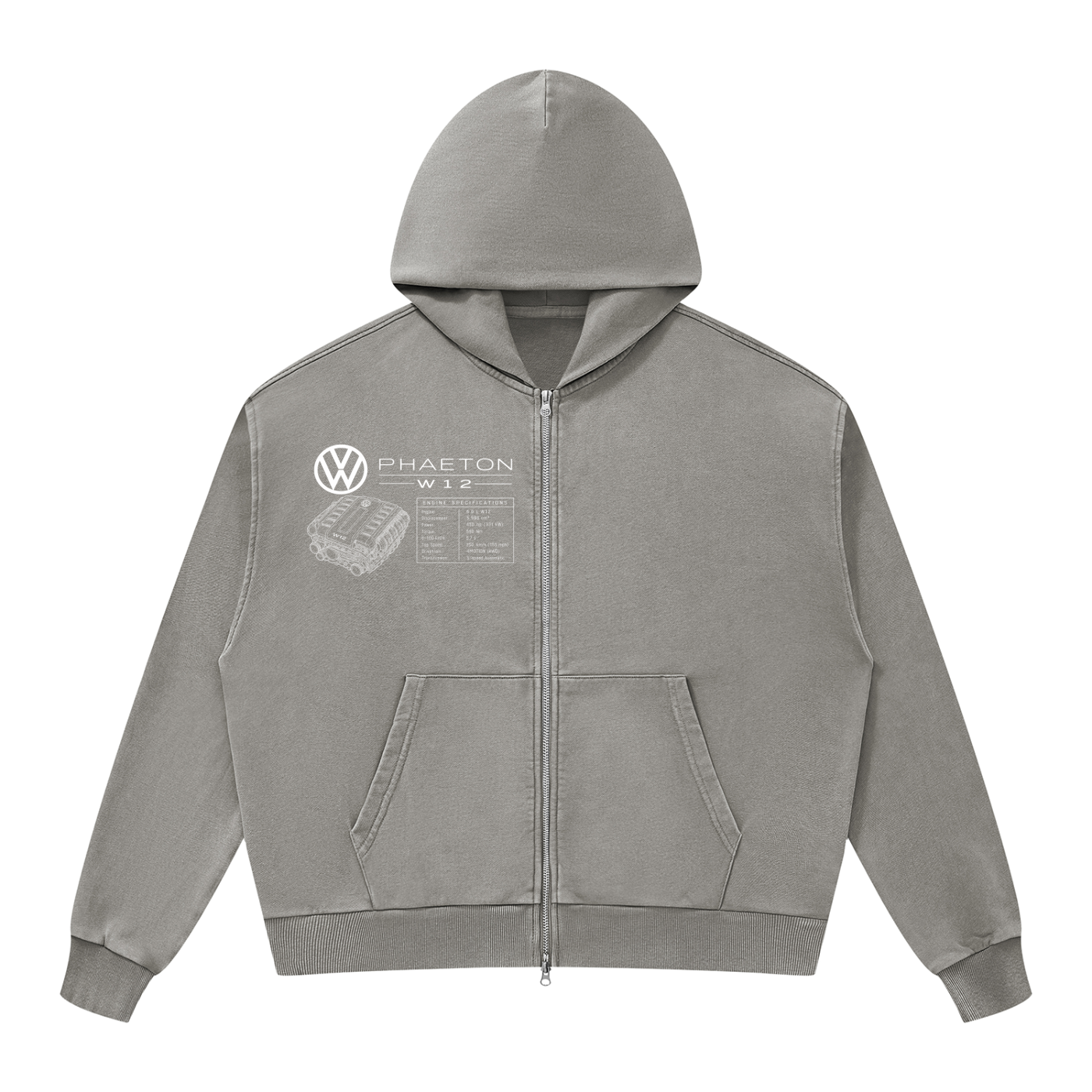 Volkswagen Phaeton Unisex Mineral Wash Boxy Full Zip Hoodie