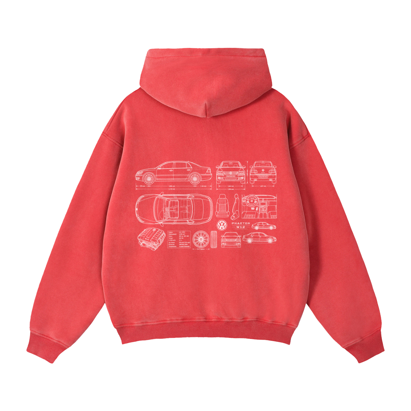 Volkswagen Phaeton Blueprint Zip-Through Boxy Fleece Hoodie