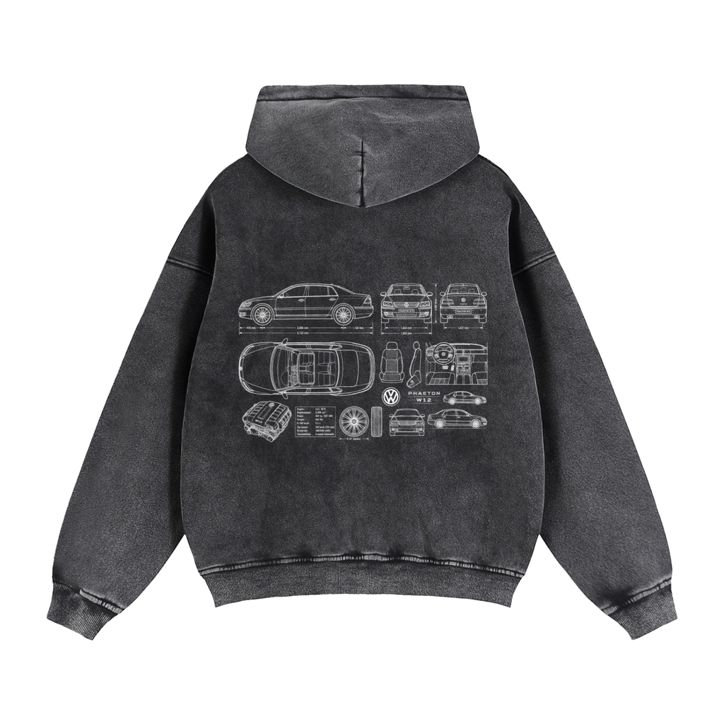 Volkswagen Phaeton Blueprint Zip-Through Boxy Fleece Hoodie