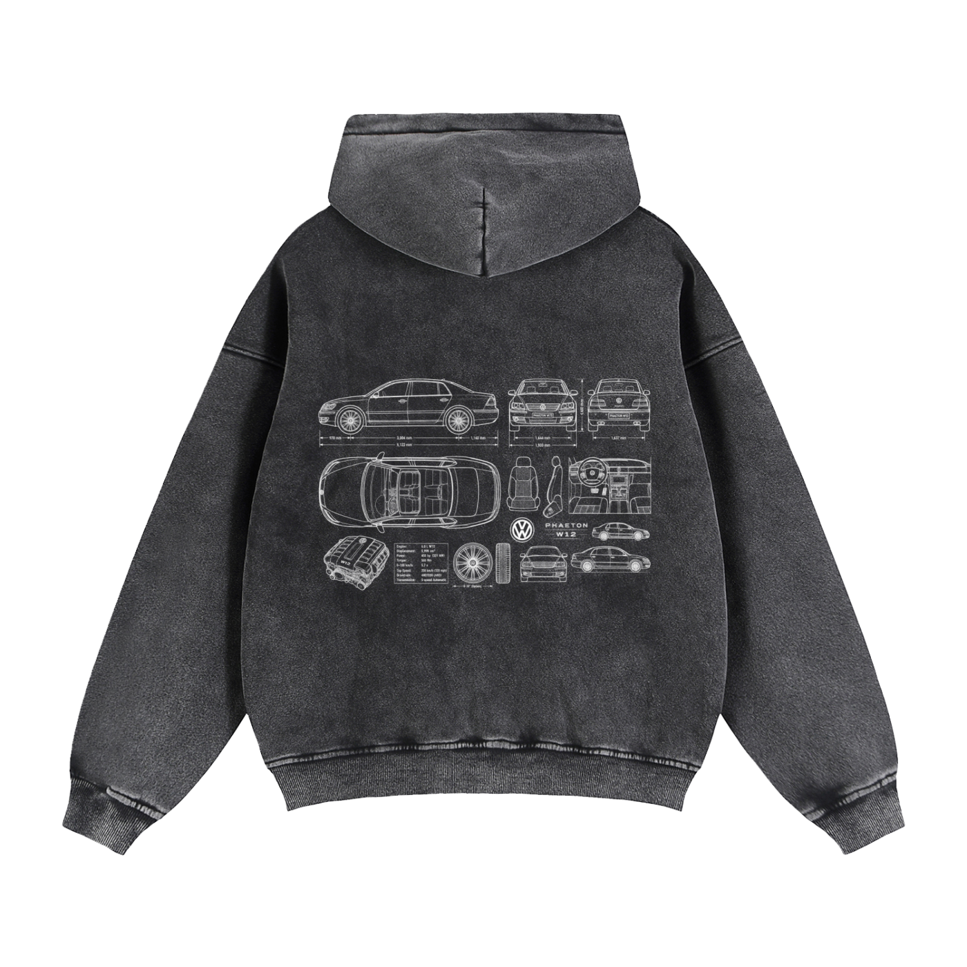 Volkswagen Phaeton Blueprint Zip-Through Boxy Fleece Hoodie