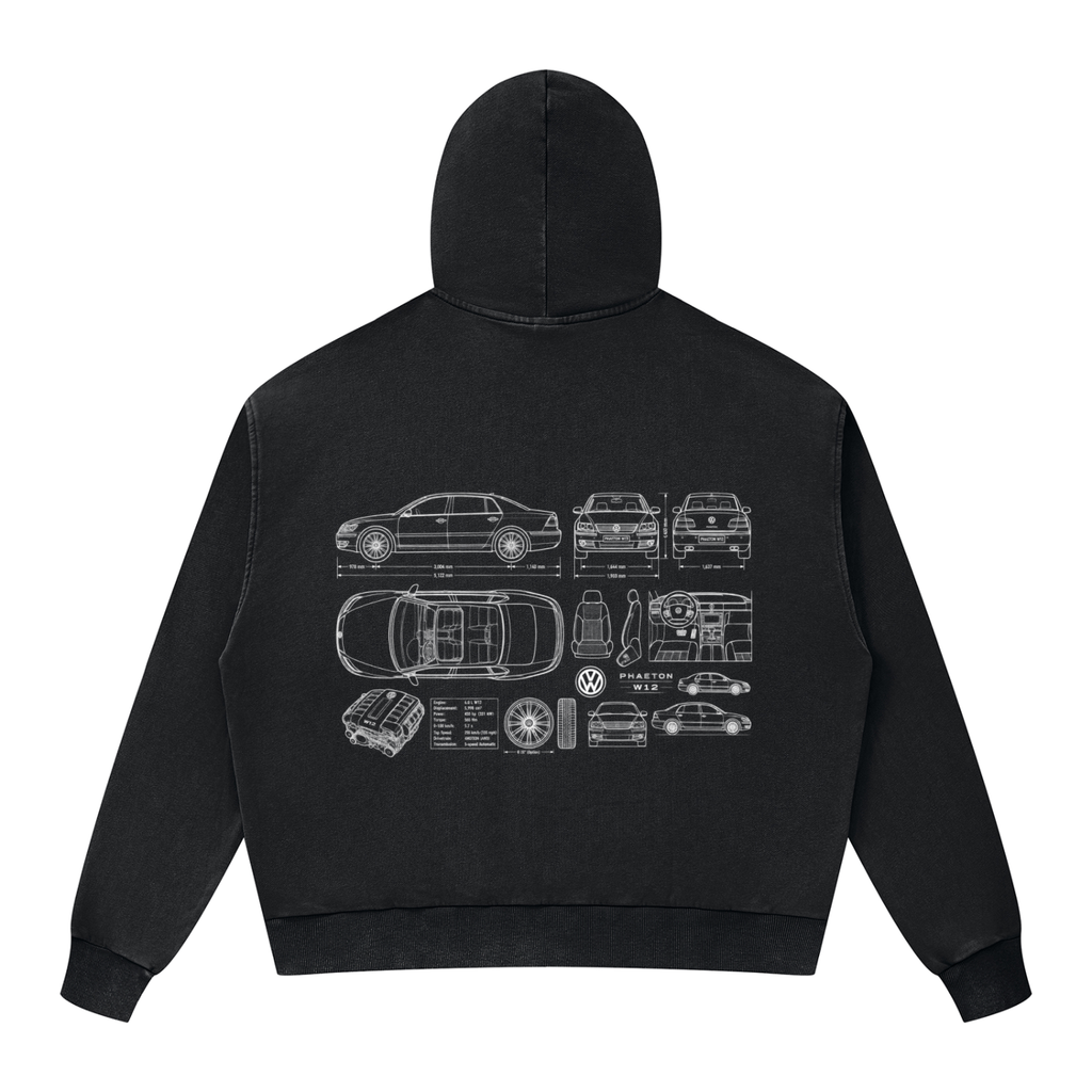 Volkswagen Phaeton Unisex Mineral Wash Boxy Full Zip Hoodie