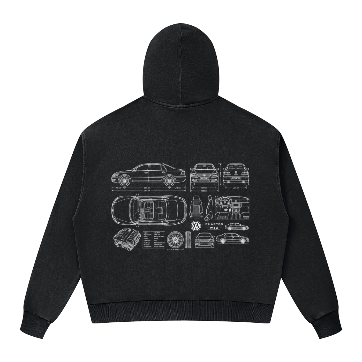Volkswagen Phaeton Unisex Mineral Wash Boxy Full Zip Hoodie