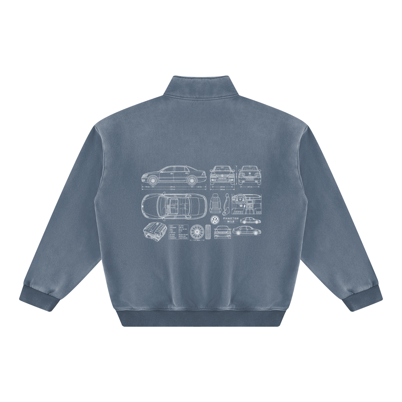 Volkswagen Phaeton Blueprint Unisex Vintage Wash Fleece Sweatshirt