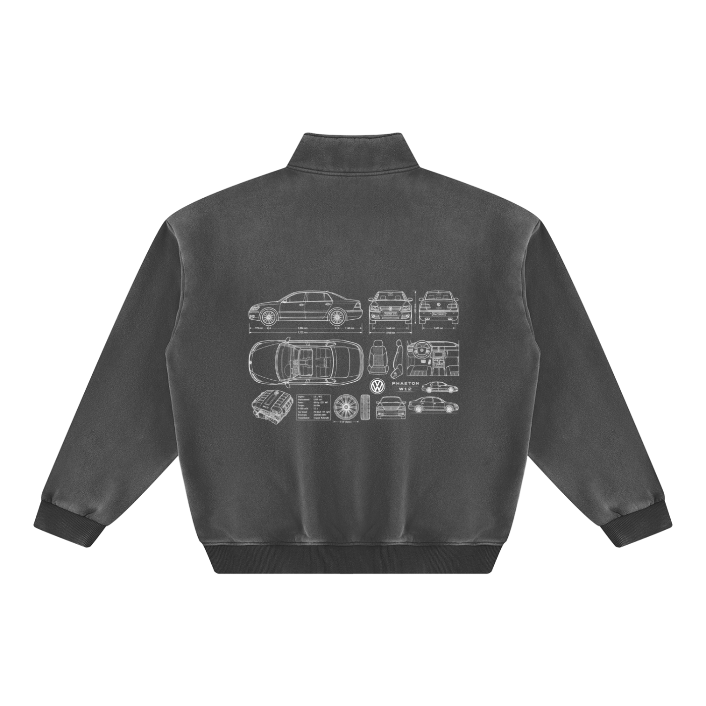 Volkswagen Phaeton Blueprint Unisex Vintage Wash Fleece Sweatshirt