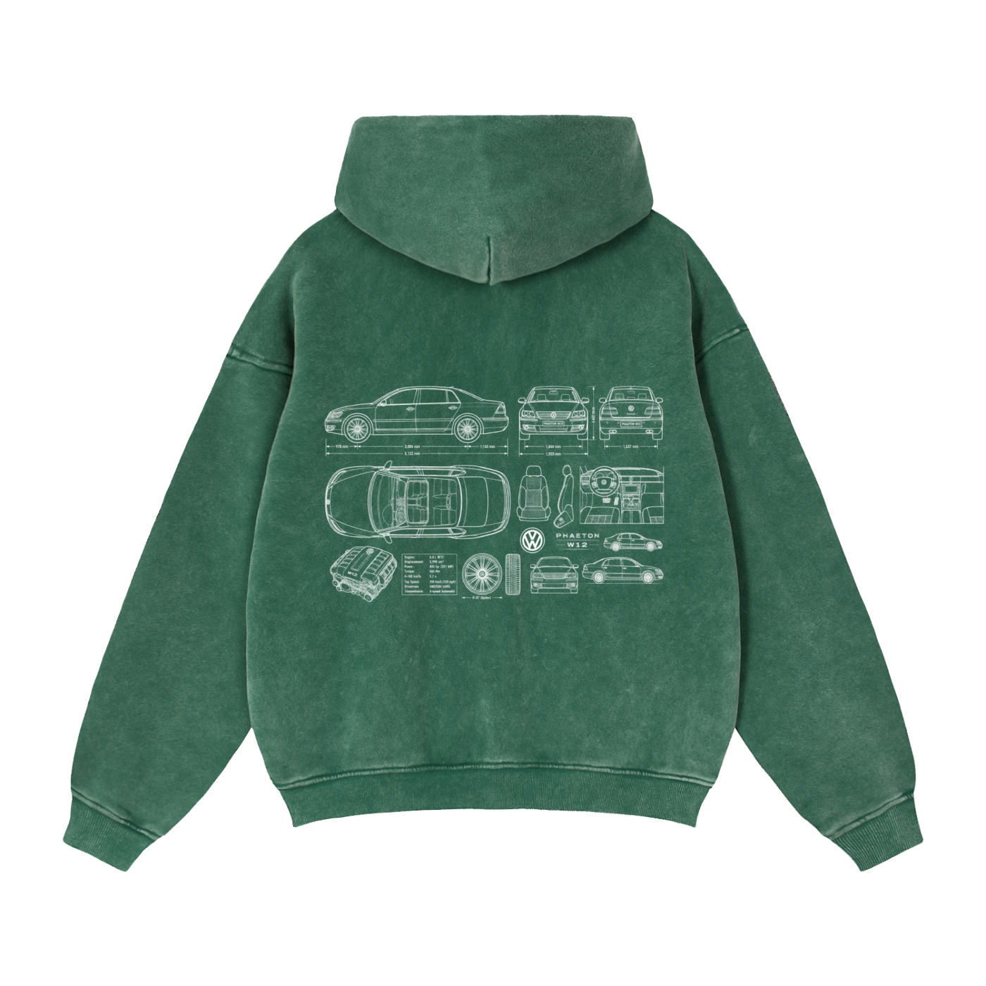 Volkswagen Phaeton Blueprint Zip-Through Boxy Fleece Hoodie