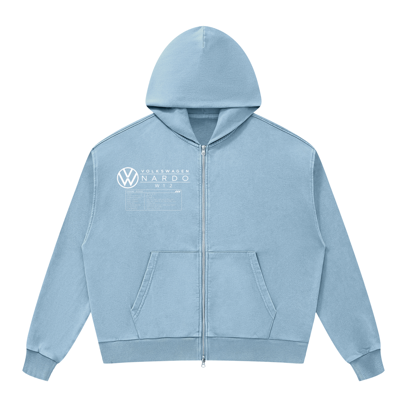Volkswagen Nardo Blueprint Unisex Mineral Wash Boxy Full Zip Hoodie