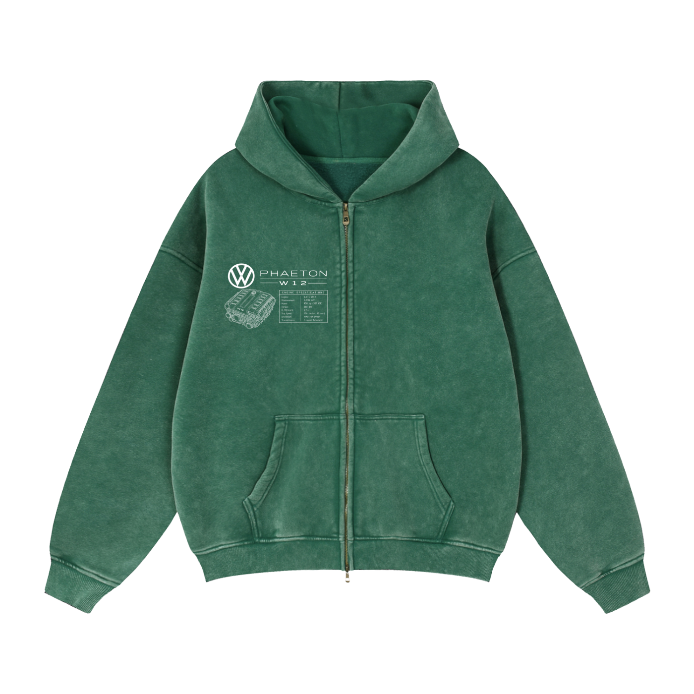Volkswagen Phaeton Blueprint Zip-Through Boxy Fleece Hoodie