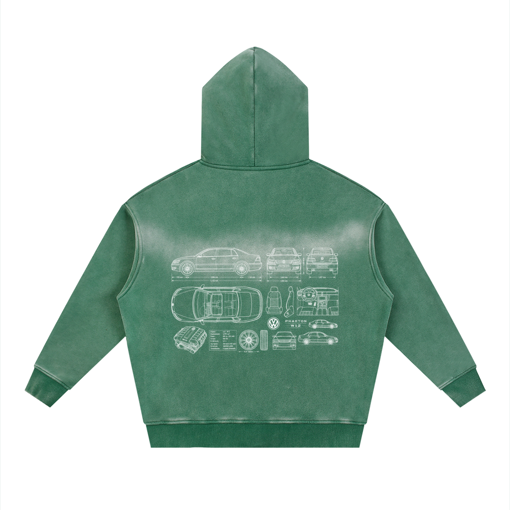 Volkswagen Phaeton Blueprint Sunfade Two-way Zipper Boxy Fleece Hoodie