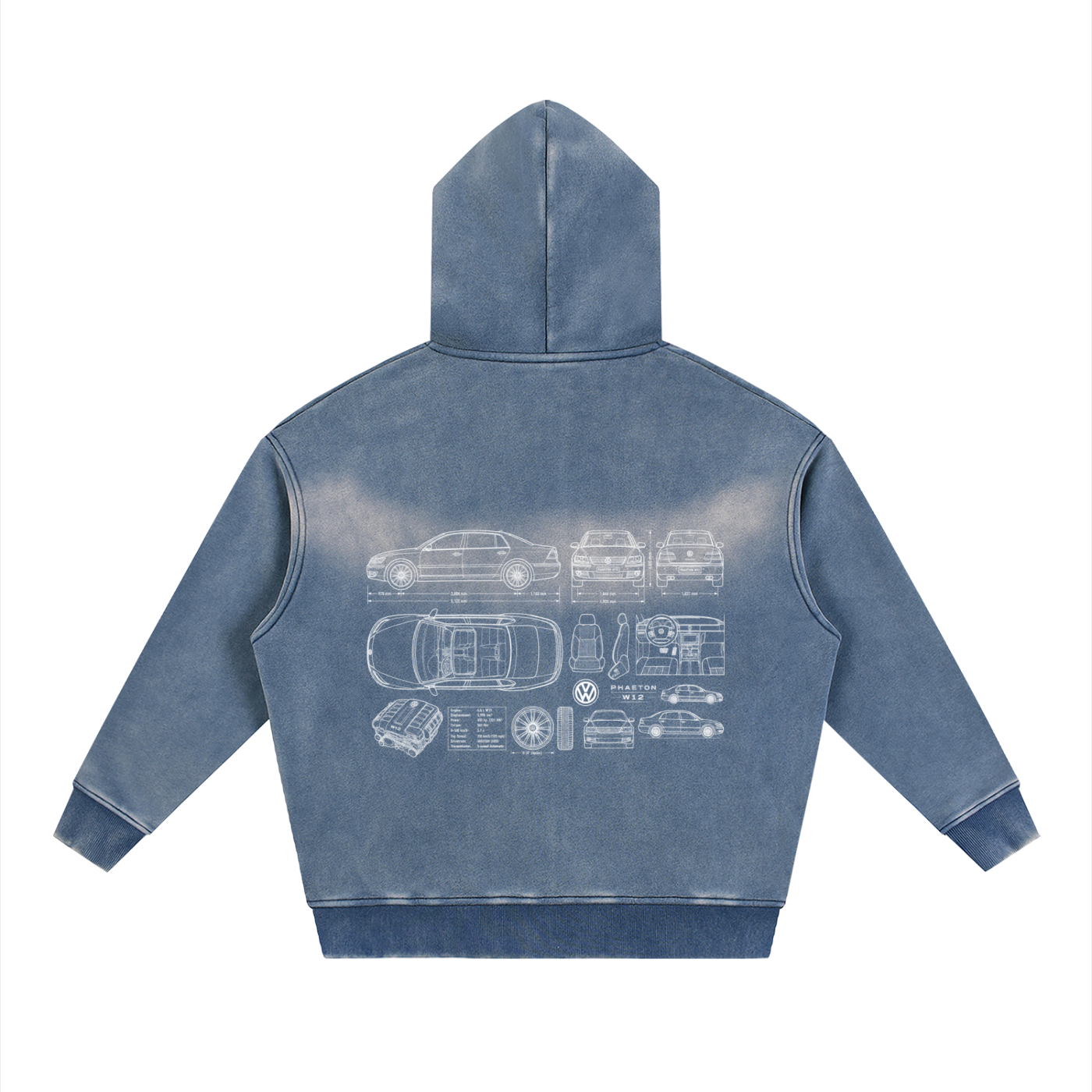 Volkswagen Phaeton Blueprint Sunfade Two-way Zipper Boxy Fleece Hoodie