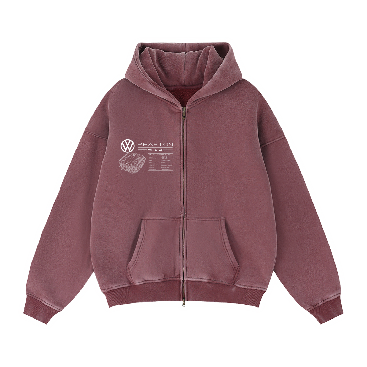 Volkswagen Phaeton Blueprint Zip-Through Boxy Fleece Hoodie