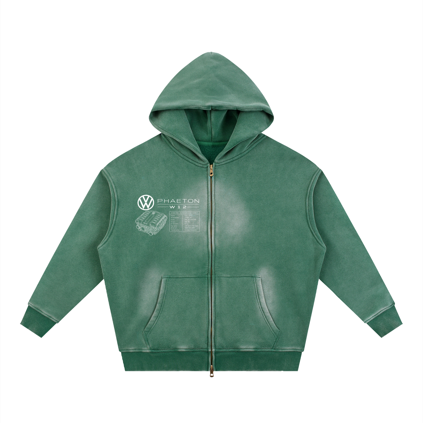 Volkswagen Phaeton Blueprint Sunfade Two-way Zipper Boxy Fleece Hoodie