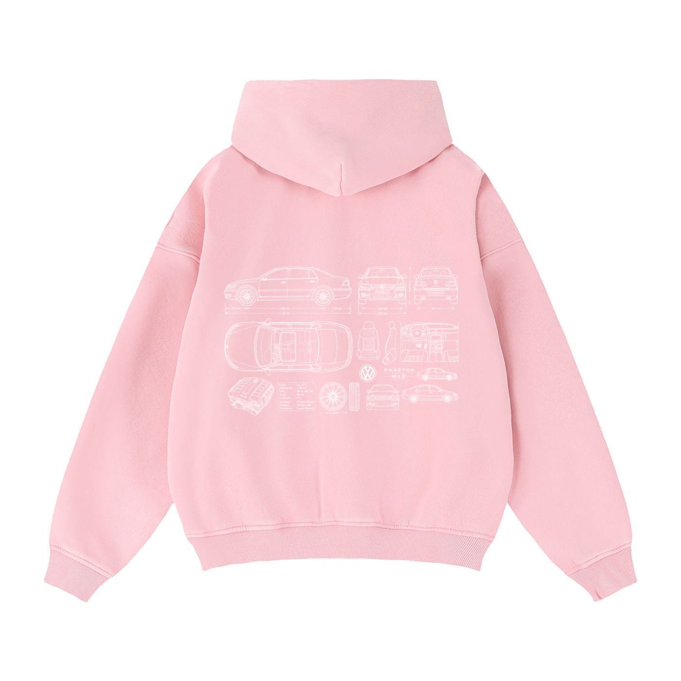 Volkswagen Phaeton Blueprint Zip-Through Boxy Fleece Hoodie