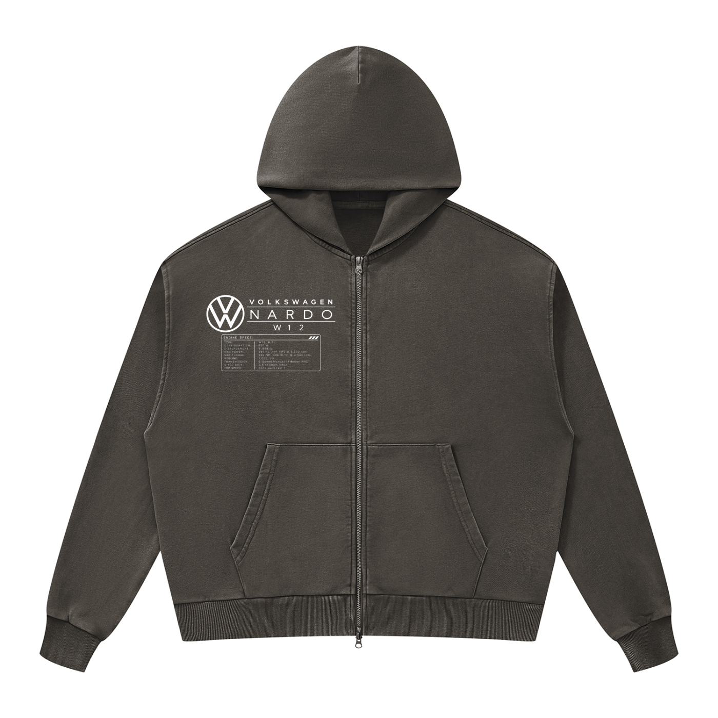 Volkswagen Nardo Blueprint Unisex Mineral Wash Boxy Full Zip Hoodie