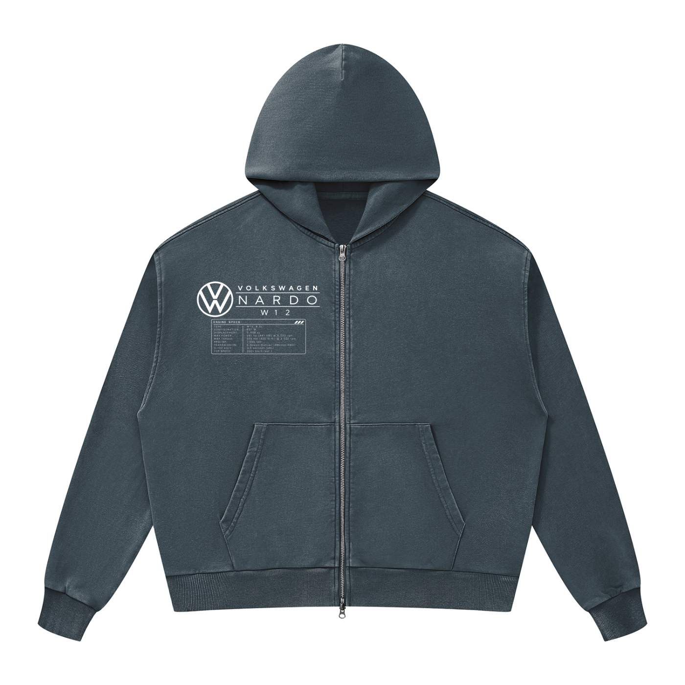 Volkswagen Nardo Blueprint Unisex Mineral Wash Boxy Full Zip Hoodie