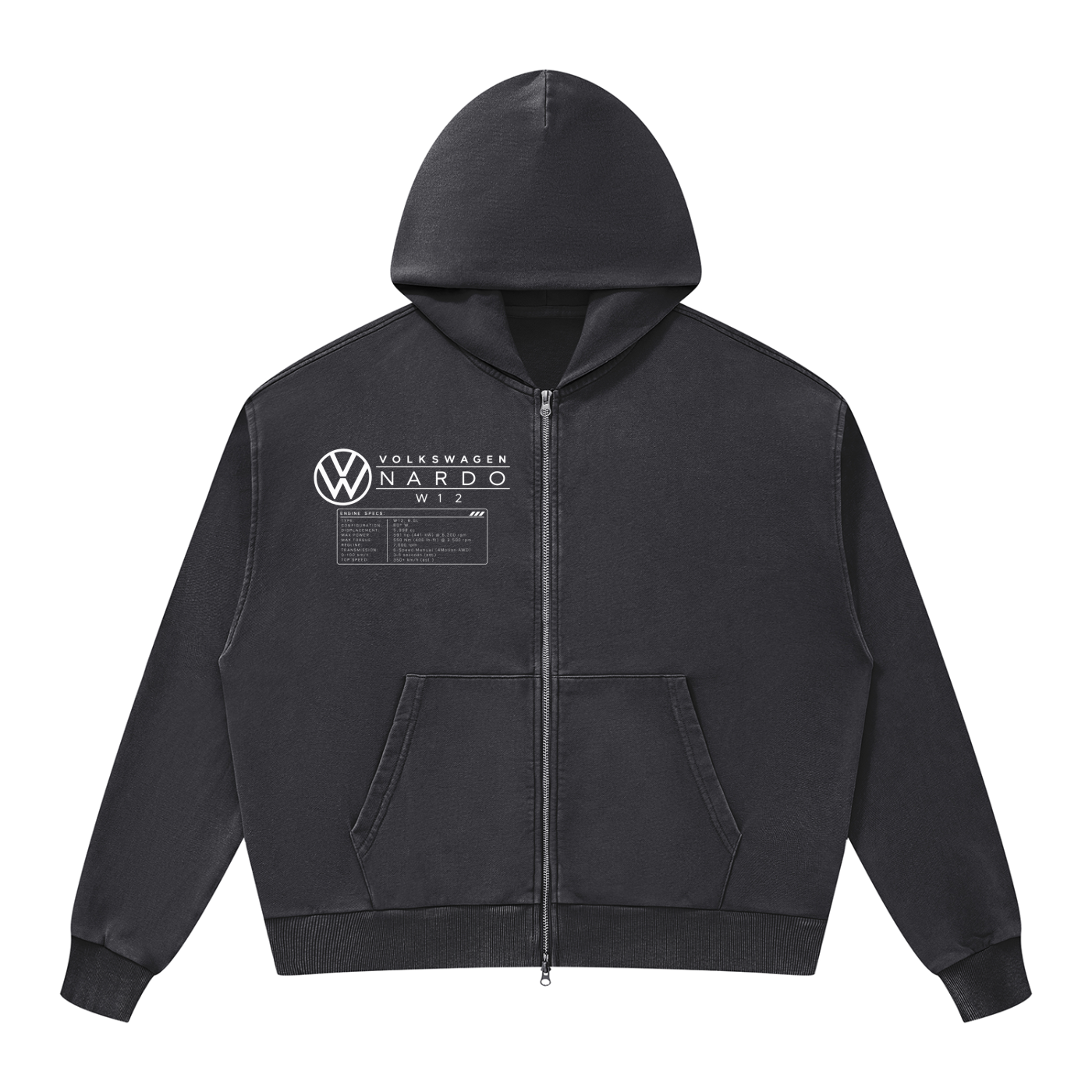 Volkswagen Nardo Blueprint Unisex Mineral Wash Boxy Full Zip Hoodie