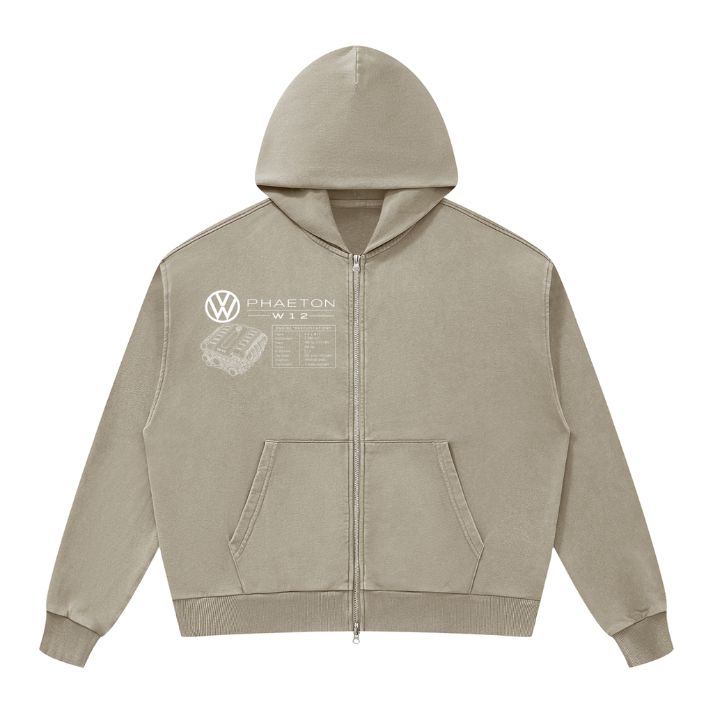 Volkswagen Phaeton Unisex Mineral Wash Boxy Full Zip Hoodie