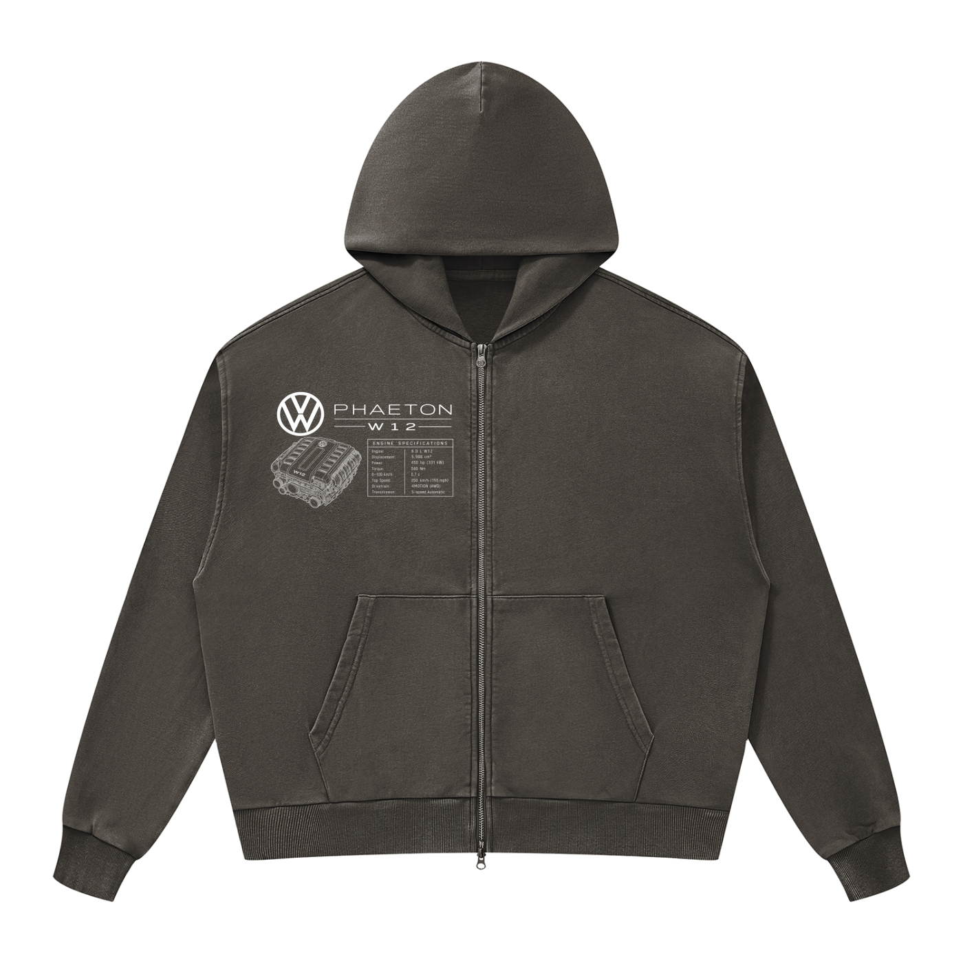 Volkswagen Phaeton Unisex Mineral Wash Boxy Full Zip Hoodie