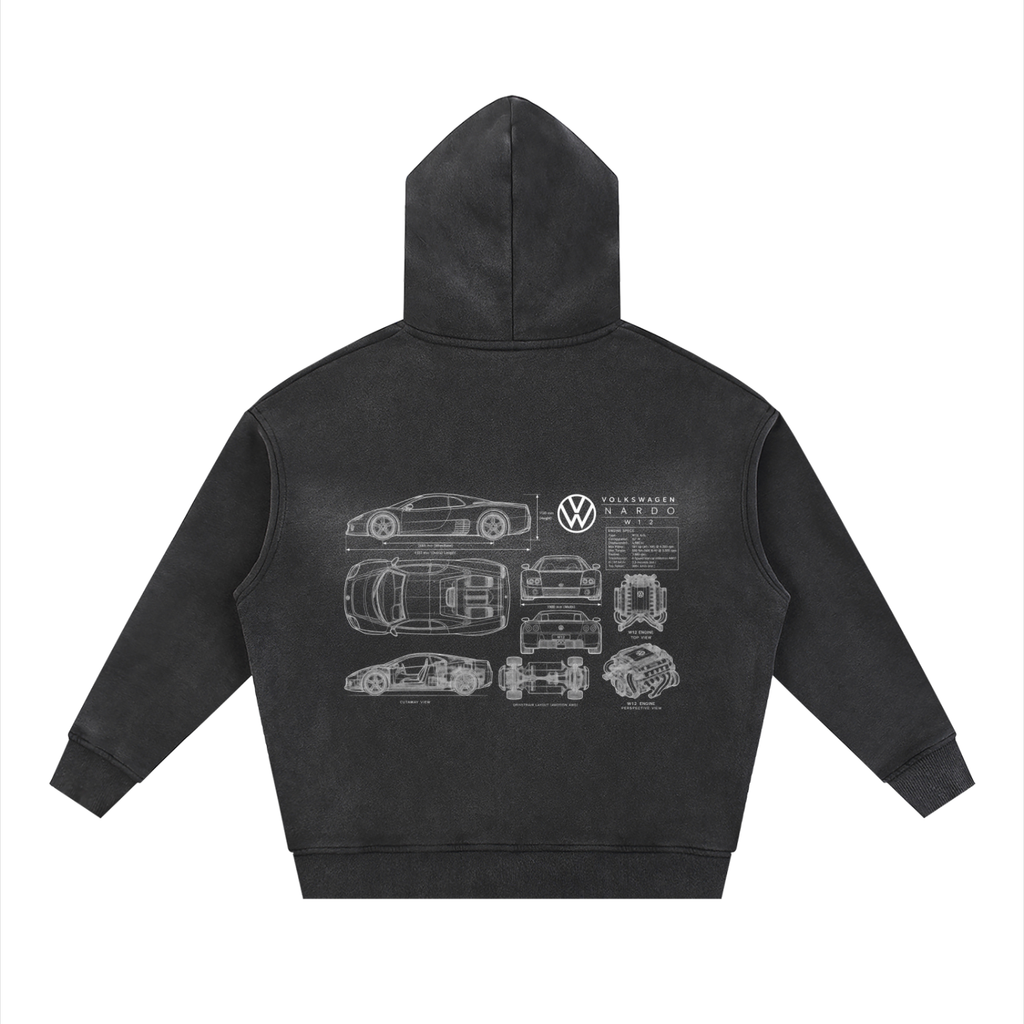 Volkswagen Nardo Blueprint Sunfade Two-way Zipper Boxy Fleece Hoodie