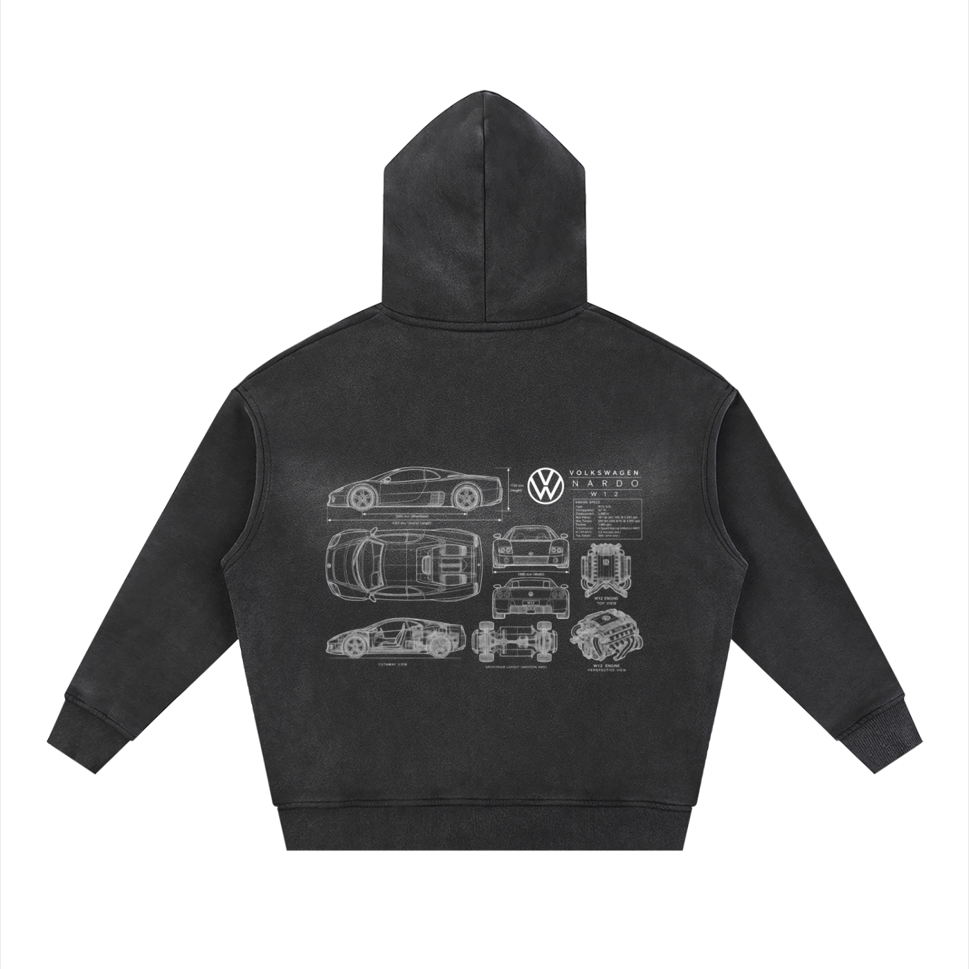 Volkswagen Nardo Blueprint Sunfade Two-way Zipper Boxy Fleece Hoodie
