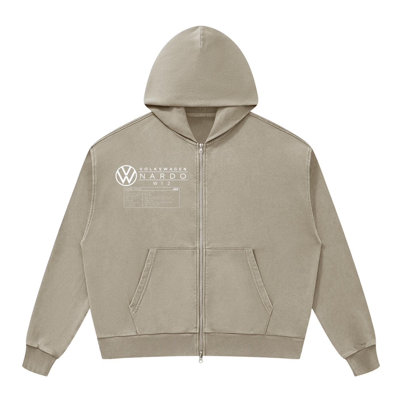 Volkswagen Nardo Blueprint Unisex Mineral Wash Boxy Full Zip Hoodie