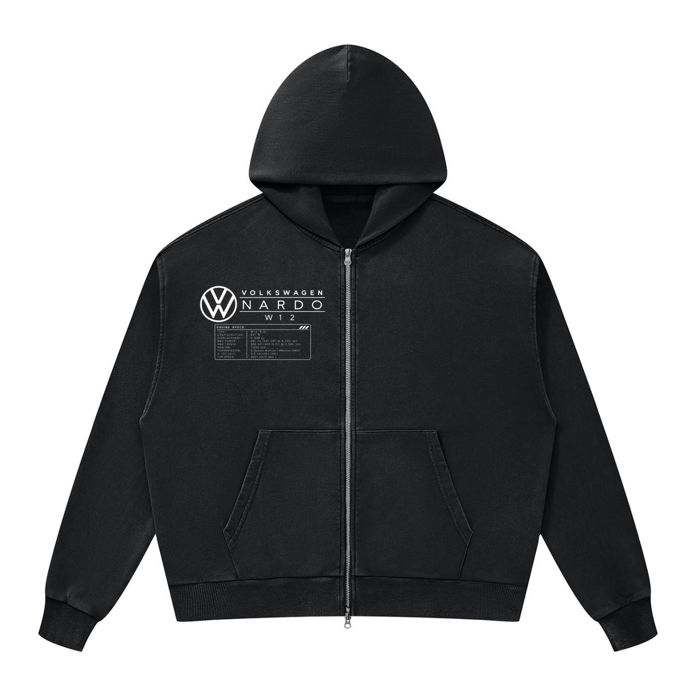 Volkswagen Nardo Blueprint Unisex Mineral Wash Boxy Full Zip Hoodie
