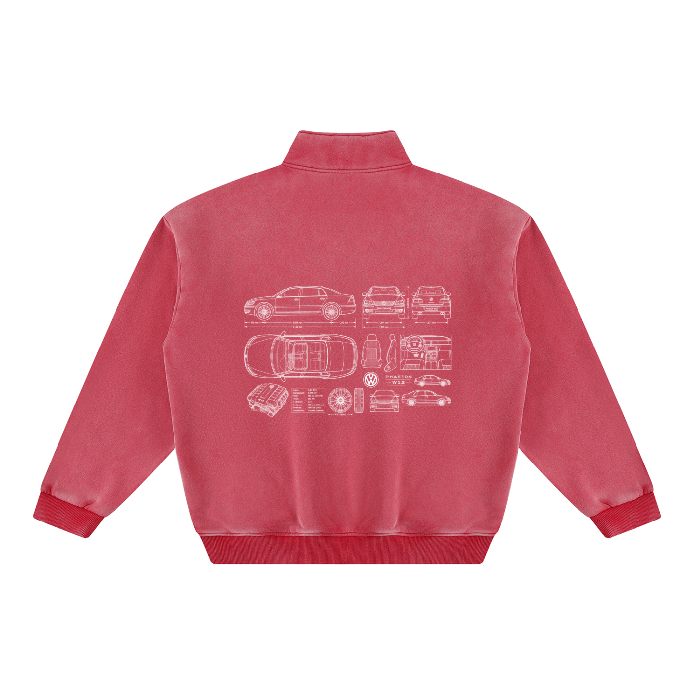 Volkswagen Phaeton Blueprint Unisex Vintage Wash Fleece Sweatshirt