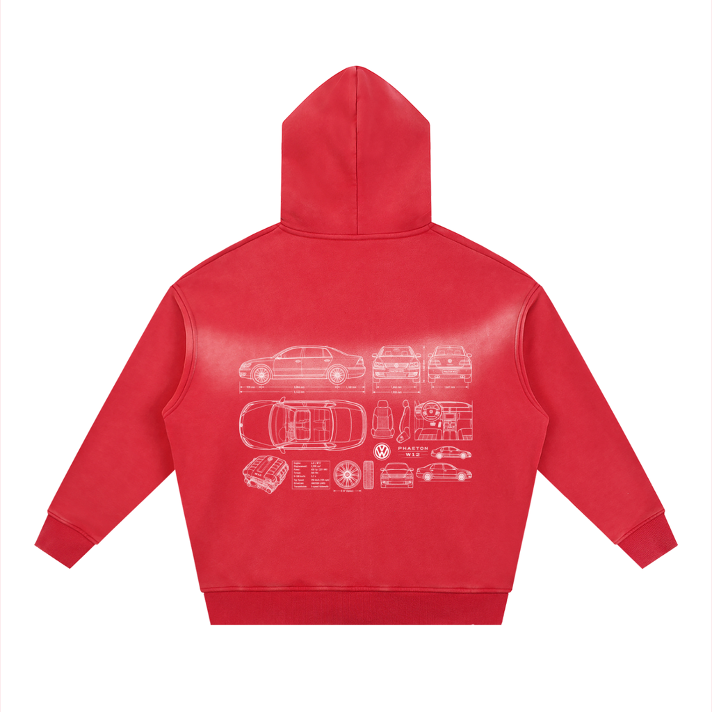 Volkswagen Phaeton Blueprint Sunfade Two-way Zipper Boxy Fleece Hoodie