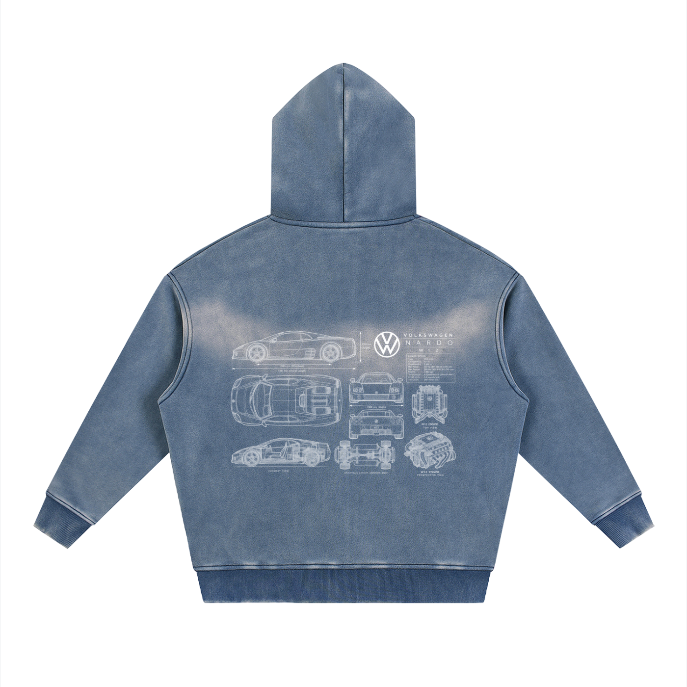 Volkswagen Nardo Blueprint Sunfade Two-way Zipper Boxy Fleece Hoodie