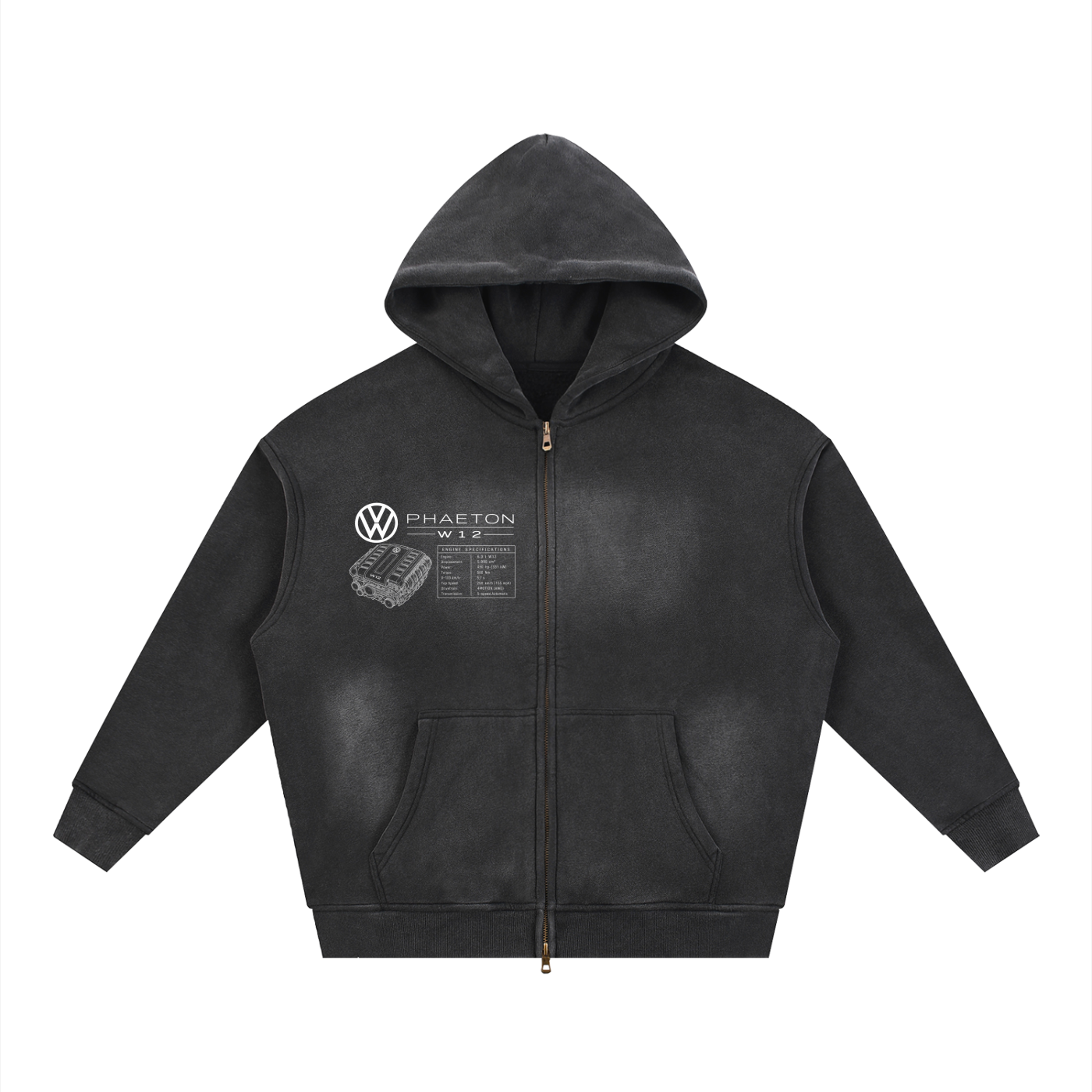 Volkswagen Phaeton Blueprint Sunfade Two-way Zipper Boxy Fleece Hoodie