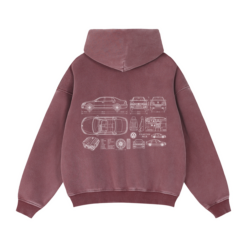 Volkswagen Phaeton Blueprint Zip-Through Boxy Fleece Hoodie