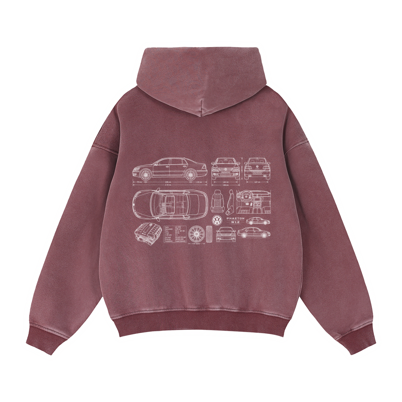 Volkswagen Phaeton Blueprint Zip-Through Boxy Fleece Hoodie