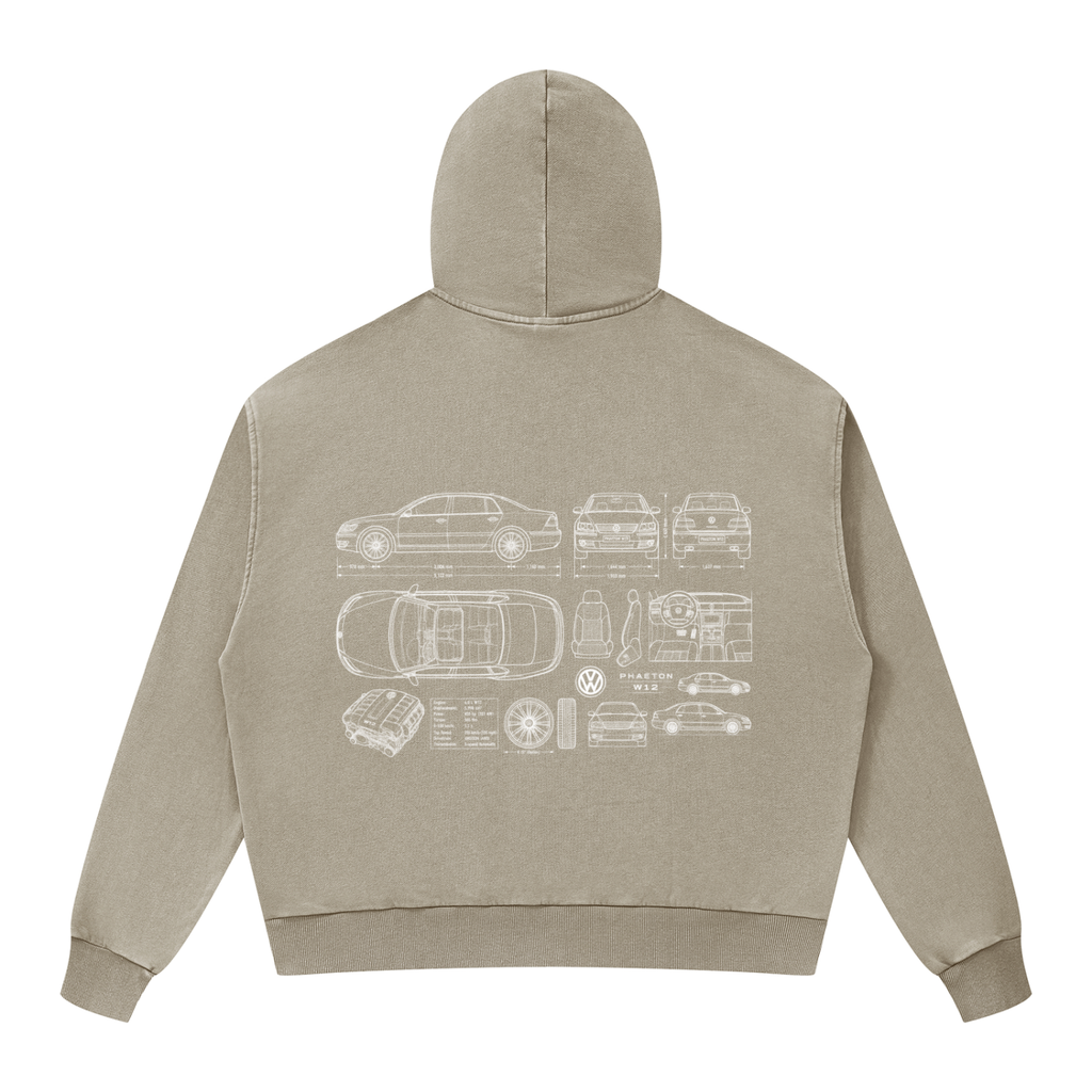 Volkswagen Phaeton Unisex Mineral Wash Boxy Full Zip Hoodie