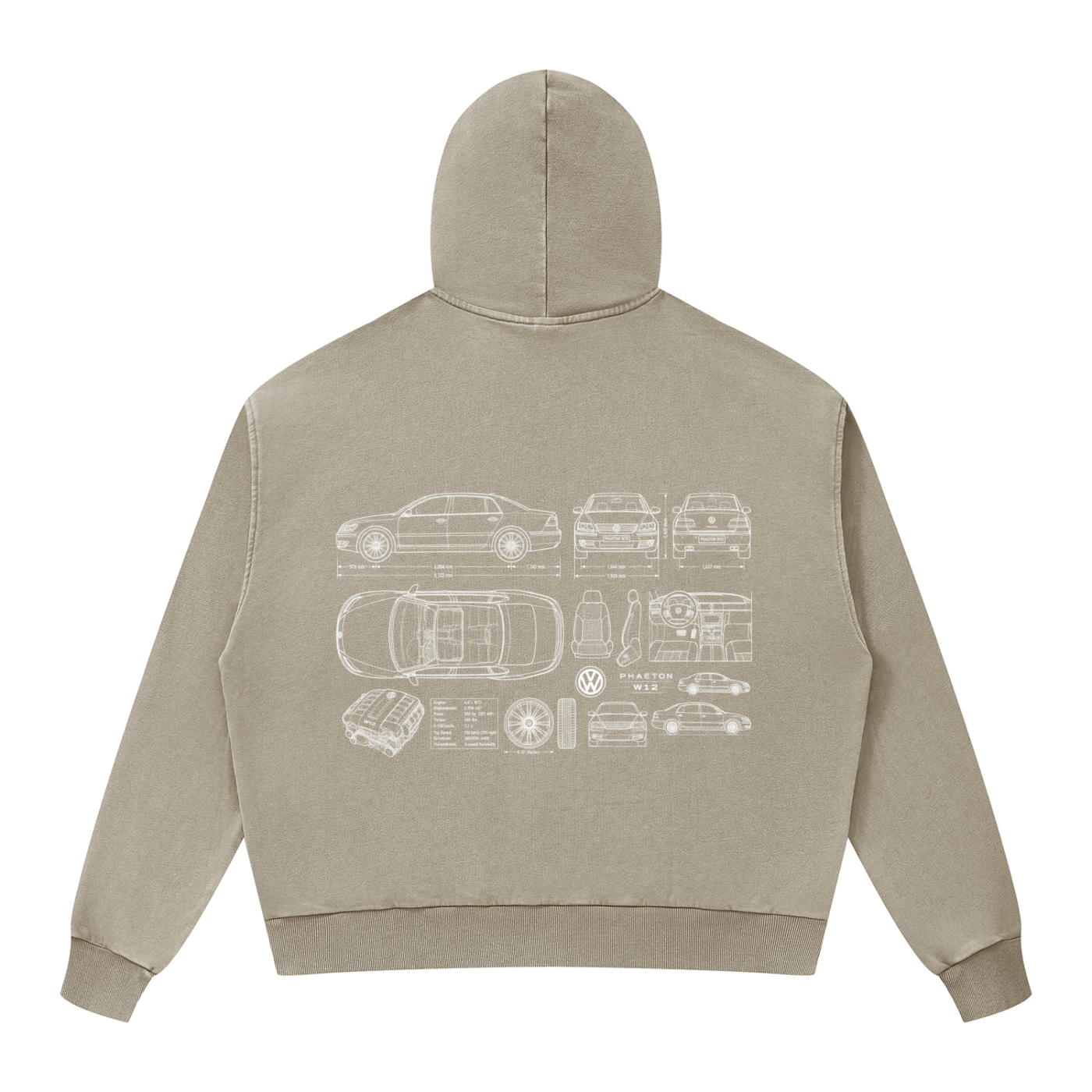 Volkswagen Phaeton Unisex Mineral Wash Boxy Full Zip Hoodie